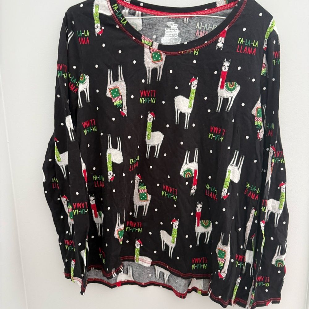 Black Llama Print Long Sleeve Top Christmas themed